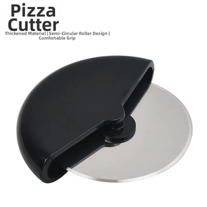 Close-up of stainless steel pastry wheel with ergonomic handle and protective guard