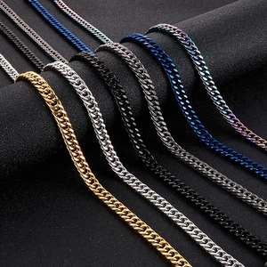 Minimalist NK curb chain necklaces for men in gold, silver, black, and rainbow steel