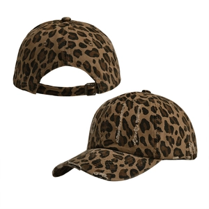 Y2K distressed leopard print baseball cap with washed denim texture and adjustable metal buckle