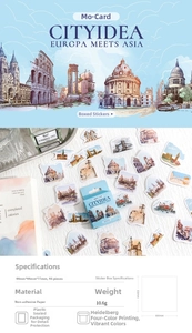 Macro view of CITYIDEA boxed city architecture stickers with 46 unique hand-drawn patterns