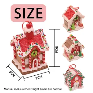 Christmas gingerbread house decorations set with 7x6x8cm size measurement on white background