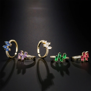 Adjustable 18K gold plated copper rings with colorful AAA zircon geometric stones