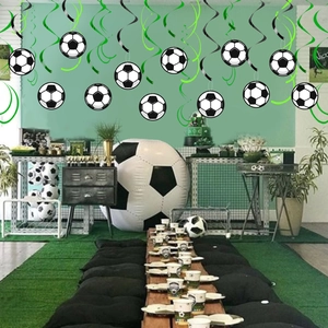 Set festa a tema calcio con riccioli a spirale verdi e neri e pallone gonfiabile
