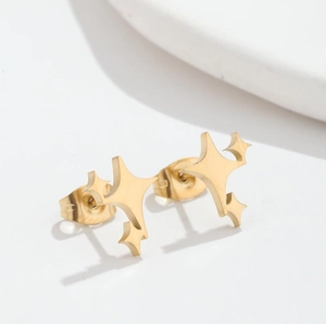 Minimalist 18K gold plated stainless steel four-point star stud earrings for women