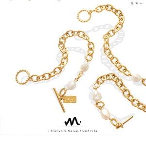 Women Titanium Steel Bracelet With Freshwater Pearl Baroque Style Toggle Clasp OT Buckle Geometric Square Plate Minimalist