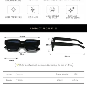 Modern square frame sunglasses with UV400 protection and HD glare-free PC lenses
