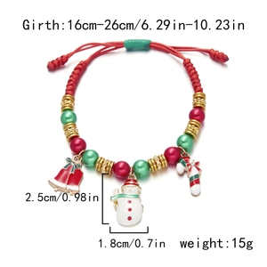 Adjustable Christmas bracelet with Santa, snowman and candy cane charms and red beads
