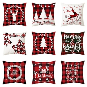 Christmas Pillowcase Red Black Buffalo Plaid Reindeer Snowflake Print Decorative Cushion Cover Short Plush Holiday Decor