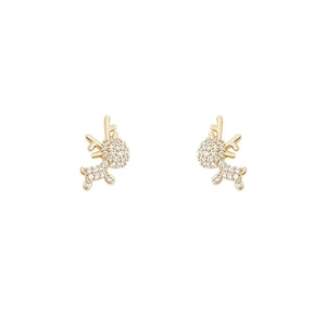 Elegant gold reindeer stud earrings with crystal rhinestones for women on white background