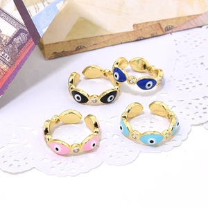 Fashion Copper Enameled Evil Eye Adjustable Open Ring For Women Geometric Zirconia Zyn Finger Ring Protection Jewelry Gift