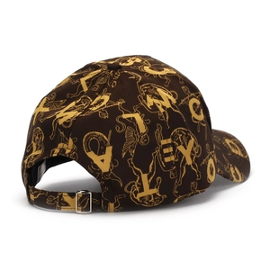 Dark brown baseball cap with golden angel print and adjustable silver metal buckle