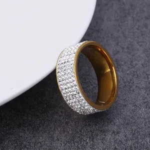 Rhinestone Ring Stainless Steel Multi Row Inlaid Zirconia Eternity Band Hip Hop Trendy Jewelry For Men Women