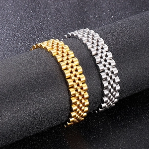 Adjustable 15mm wide stainless steel watch band bracelet in gold and silver finish