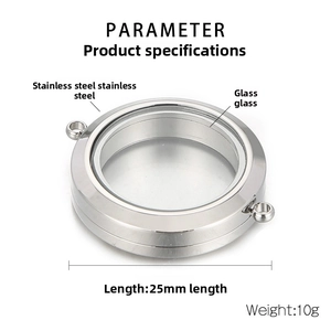 25mm stainless steel and glass locket pendant with double rings for DIY necklaces
