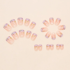 Detail of 24pcs taro purple French tips short square press-on nails with sugar sprinkles