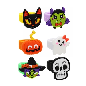 Halloween Rings For Kids Cartoon Ghost Pumpkin Witch Skeleton PVC Silicone Soft Rubber Finger Rings Party Favors Novelty