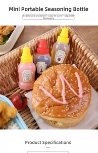 Mini condiment squeeze bottles for salad dressing and soy sauce in a picnic basket