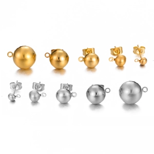 Stainless Steel Half Ball Stud Earring Findings With Hanging Loop And Earring Backs Smooth Round DIY Jewelry Making