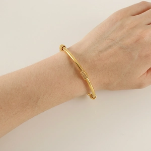 Vintage 18K Gold Plated Stainless Steel Cuff Bracelet For Women Twisted Wire Open Bangle Minimalist Jewelry