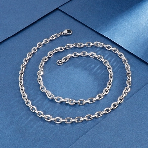 Detailed view of silver stainless steel O-chain necklace with a secure lobster clasp