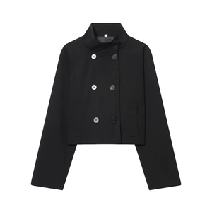 Veste courte noire à double boutonnage pour femme avec col montant et manches larges