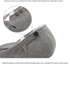 Detail der verstellbaren Metallschnalle und des atmungsaktiven Fischgrätstoffs der Mütze