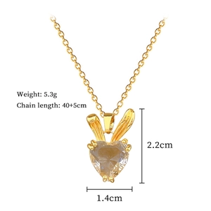 Detail of bunny ear heart pendant necklace with dimensions and technical specifications
