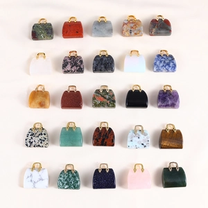 Mini Handbag Pendant Charms Natural Crystal Stone Gemstone For DIY Jewelry Making Crafts Golden Metal Handle