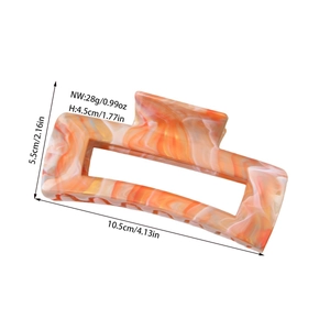 Detailed size specifications for rectangular orange marble pattern hair claw clip