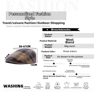 Detailed size chart for wool blend flat cap with head circumference 56-61cm measurements