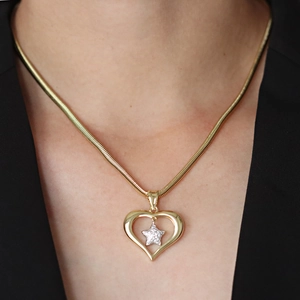 Copper Hollow Heart Pendant Necklace Zirconia Star Cross Religious Symbols Snake Bone Chain For Women Fashion Jewelry