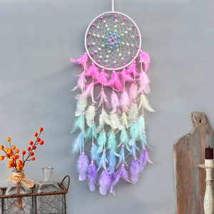 Handmade dream catcher with colorful feathers and beads for wall hanging home decor