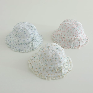 Floral lace princess hats for baby girls with bow ties and frilled brim in three colors