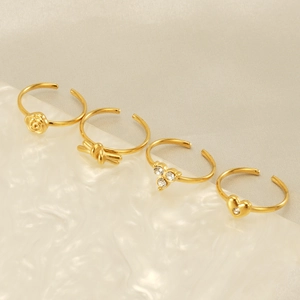 Set di anelli regolabili in oro acciaio inossidabile con nodo rosa e zirconi cubici