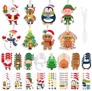 Christmas DIY Sticker Card Kit Paper Hanging Ornament Craft Toy For Kids Festive Party Decoration New Year Novelty