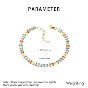 Detail view of colorful fishtail anklet showing 230mm length and 6mm width dimensions