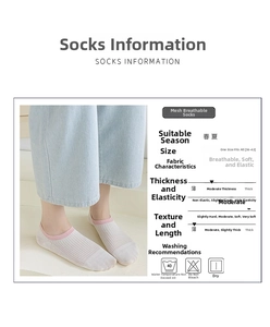 Detail of white mesh breathable no-show socks with pink trim and size guide 36-42