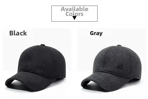 Winter baseball caps in black and gray wool with R logo and warm ear protection