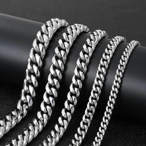 Polished stainless steel Cuban link bracelets for men in five varying widths