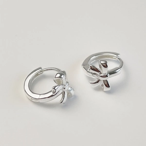 Minimalist 925 sterling silver bow knot hoop earrings in a sleek polished finish