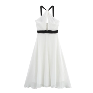 Robe Longue Dos Nu Halter Chic Contraste De Couleurs Évidée Taille Haute Sexy Polyester Sans Manches Pour Femmes