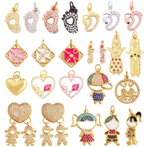 Assorted DIY jewelry pendants with micro-pave zircons in gold, silver and rose gold finishes