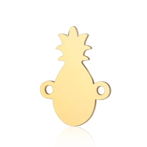 Golden pineapple shaped stainless steel jewelry charms with double hanging holes