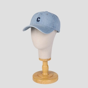 Light blue washed denim baseball cap with navy embroidered C letter for men