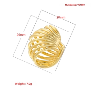Detailed view of a gold hollow C-shaped earring featuring layered curved lines and 20mm width