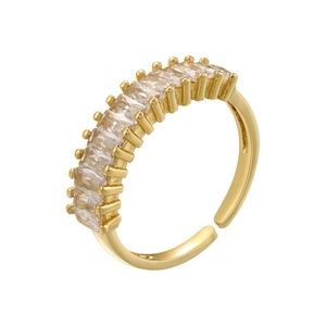 Creative gold open ring with rectangle-cut crystals and a fan-shaped design for women