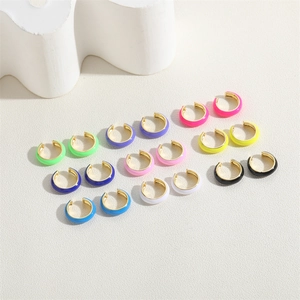 Colorful enamel C-shaped hoop earrings in vibrant summer shades with gold-plated finish
