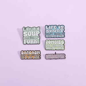 Creative enamel pin set with humor quotes in pastel colors for bags and clothes
