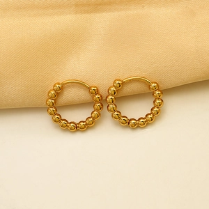 Boucles D'oreilles Créoles À Perles En Acier Inoxydable 304 Plaqué Or 18K Style Rétro Géométrique Rond Minimaliste Pour Femmes