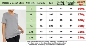 Tabella delle taglie con misure per la maglietta scollo a V, dalla S alla 3XL donna